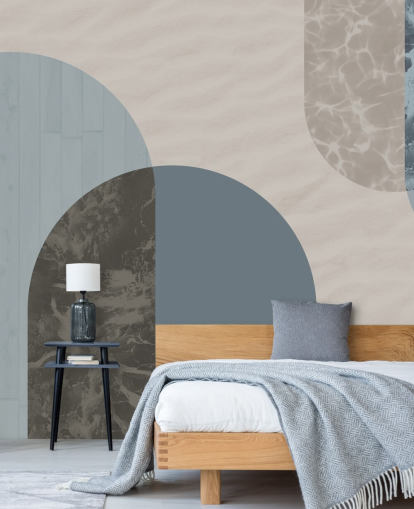 blauwe bauhaus-stijl vormen behang