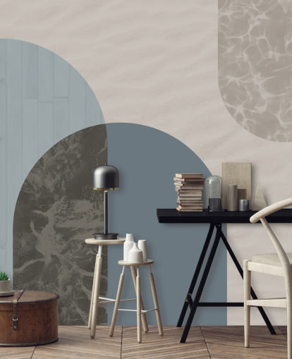 blue bauhaus style shapes wallpaper