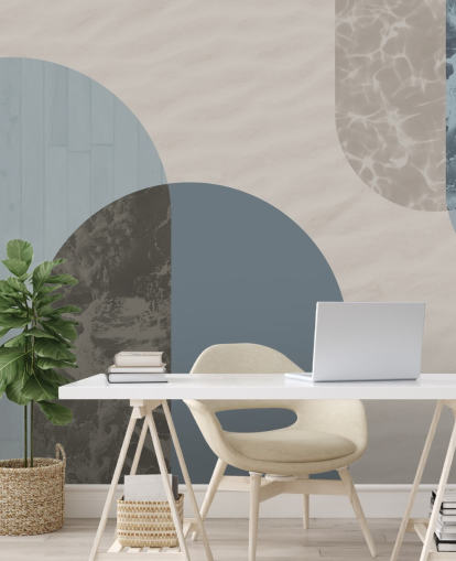 blauwe bauhaus-stijl vormen behang