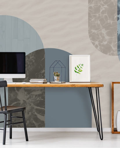 blue bauhaus style shapes wallpaper