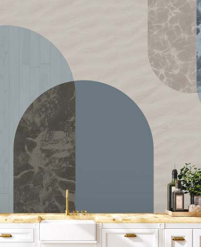 blue bauhaus style shapes wallpaper