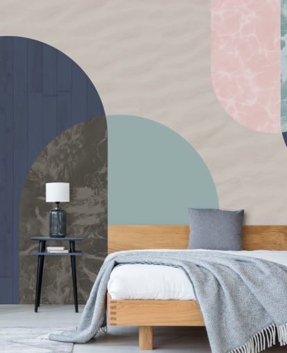 navy, blue and pink bauhaus shapes