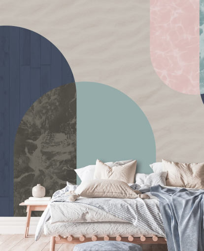 Bauhaus-Formen in Marineblau, Blau und Pink