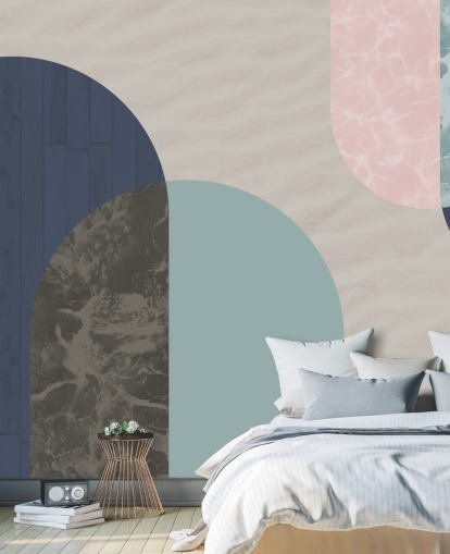 navy, blue and pink bauhaus shapes