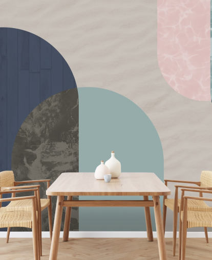 Bauhaus-Formen in Marineblau, Blau und Pink