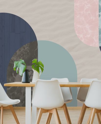 navy, blå og pink bauhaus figurer