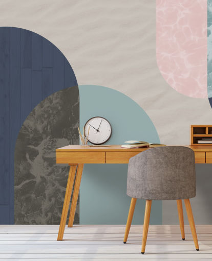 marineblå, blå og rosa bauhaus former