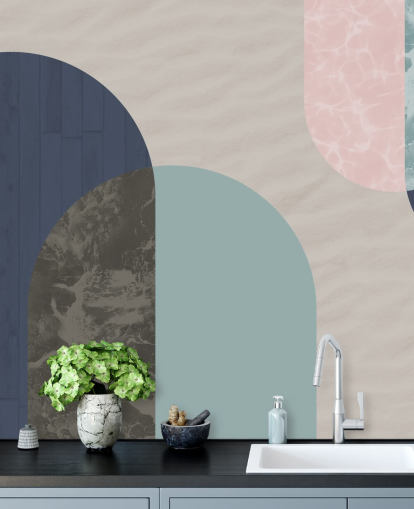 Bauhaus-Formen in Marineblau, Blau und Pink