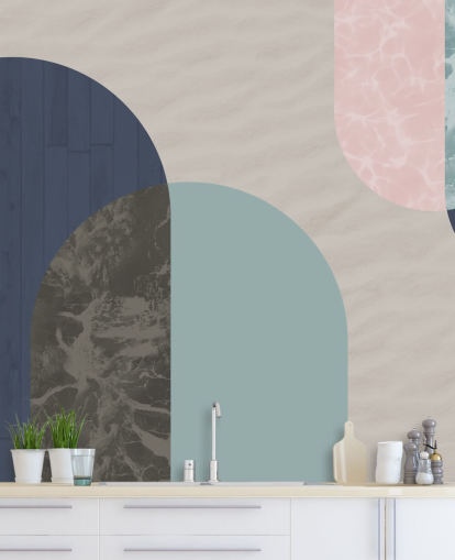 navy, blue and pink bauhaus shapes