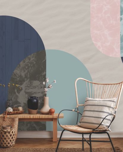 navy, blue and pink bauhaus shapes