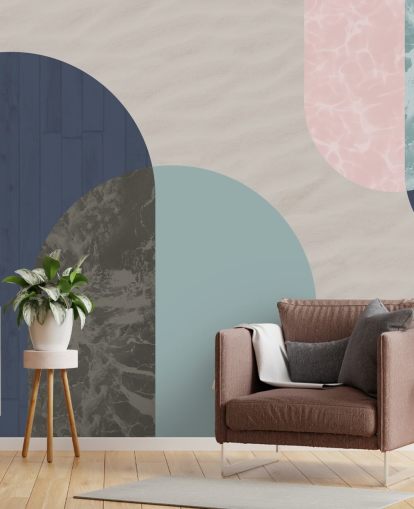 navy, blue and pink bauhaus shapes