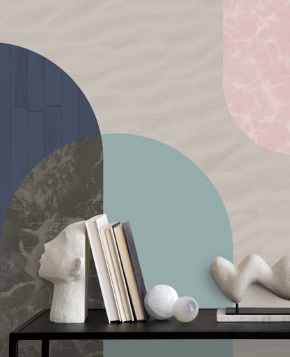 navy, blue and pink bauhaus shapes