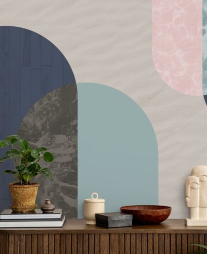 navy, blå og pink bauhaus figurer navy, blå og pink bauhaus figurer