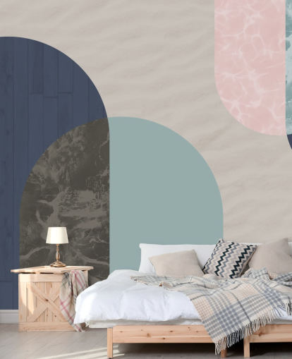 Bauhaus-Formen in Marineblau, Blau und Pink