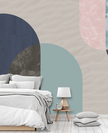 navy, blue and pink bauhaus shapes