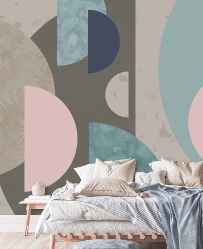 pastelroze en blauwe vormen behang