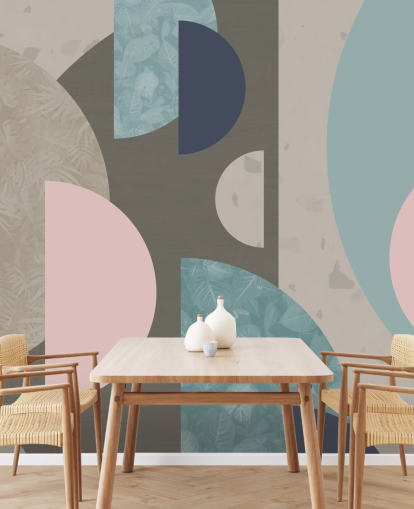 pastelroze en blauwe vormen behang