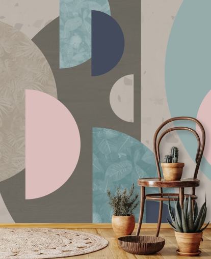 pastelroze en blauwe vormen behang