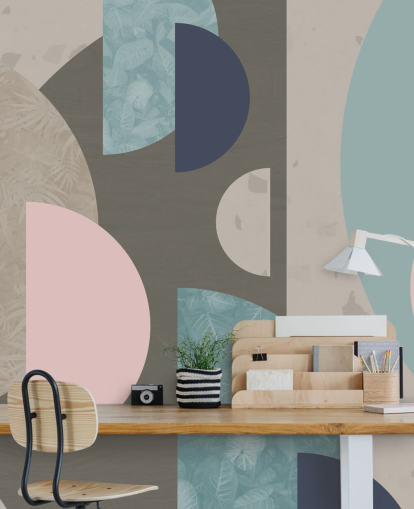 papel pintado de formas rosa y azul pastel