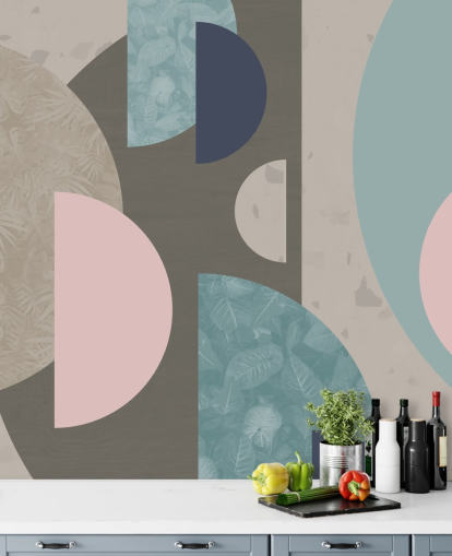 papier peint formes rose et bleu pastel