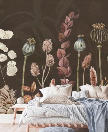 bruin, oranje botanisch behang van Sir Edward