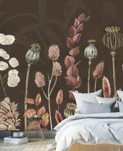 papier peint botanique marron et orange de Sir Edward papier peint botanique marron et orange de Sir Edward