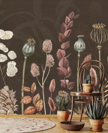 brun, orange botanisk tapet av Sir Edward