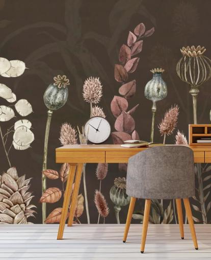 braune, orange botanische Tapete von Sir Edward