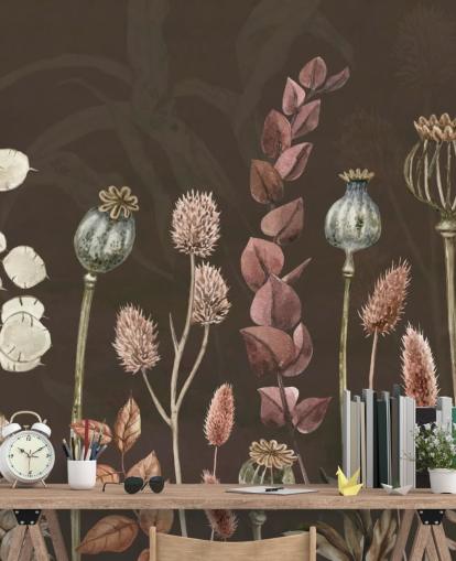 bruin, oranje botanisch behang van Sir Edward bruin, oranje botanisch behang van Sir Edward