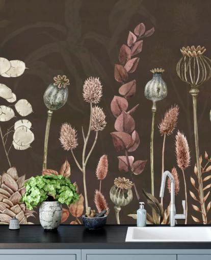 papier peint botanique marron et orange de Sir Edward papier peint botanique marron et orange de Sir Edward