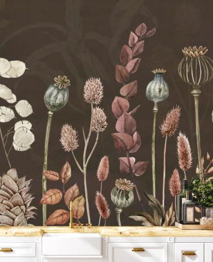 papier peint botanique marron et orange de Sir Edward papier peint botanique marron et orange de Sir Edward