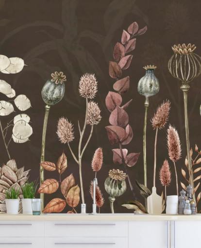 bruin, oranje botanisch behang van Sir Edward