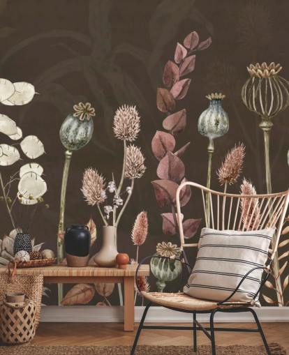 papier peint botanique marron et orange de Sir Edward