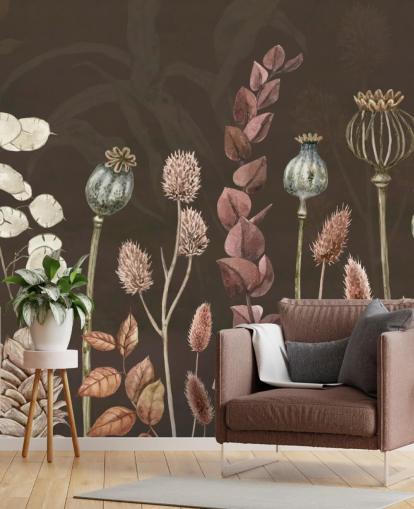 braune, orange botanische Tapete von Sir Edward