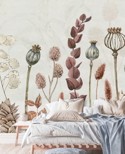 brent oransje, brun og kremet blomster tapet