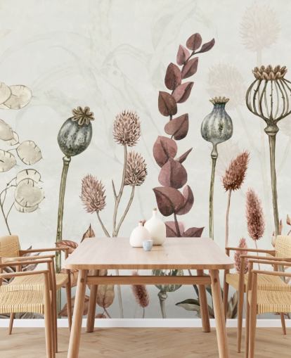 papel de parede de flores queimadas laranja, marrom e cremoso