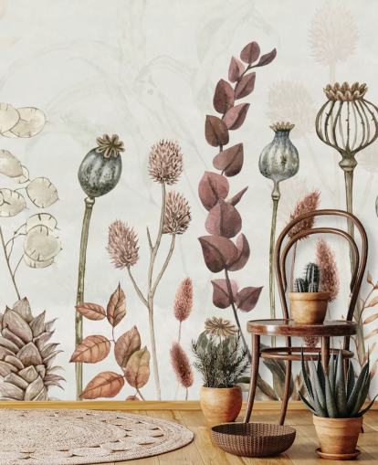 papel de parede de flores queimadas laranja, marrom e cremoso