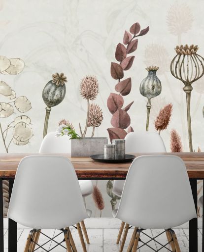 papier peint fleurs orange brûlé, marron et crème