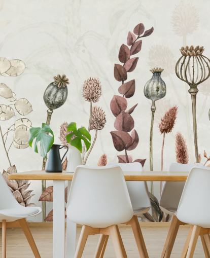 burnt orange, brown and creamy flowers wallpaper