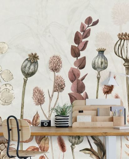 verbrannte orange, braune und cremige Blumen Tapete