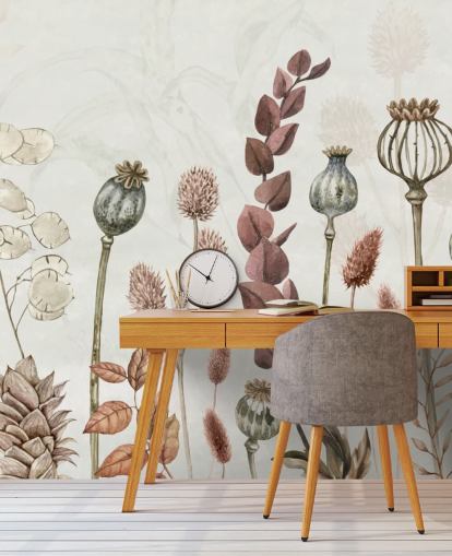 burnt orange, brown and creamy flowers wallpaper