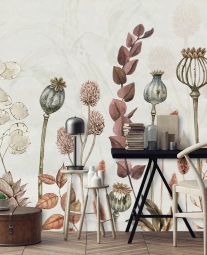 brända orange, bruna och krämiga blommor tapeter