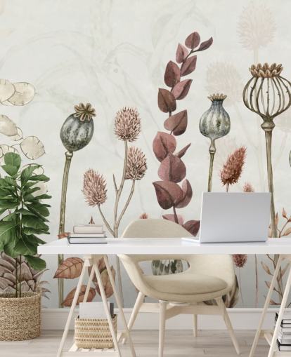 verbrande oranje, bruine en romige bloemen behang