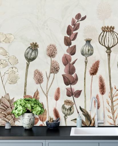 verbrannte orange, braune und cremige Blumen Tapete