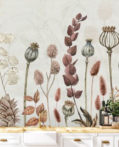 burnt orange, brown and creamy flowers wallpaper