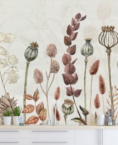 brent oransje, brun og kremet blomster tapet