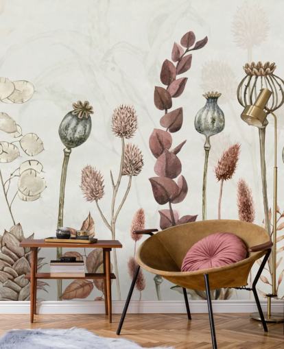 papel de parede de flores queimadas laranja, marrom e cremoso