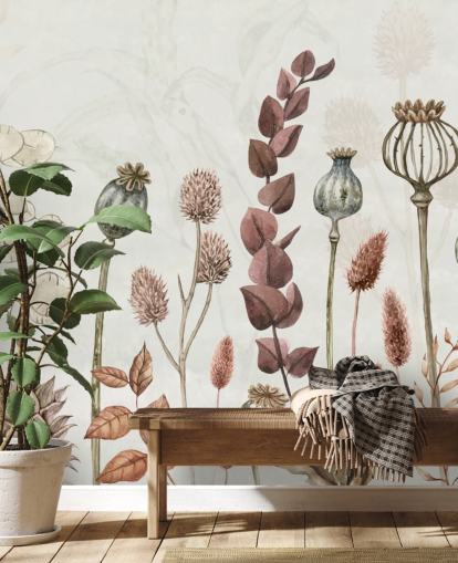 burnt orange, brown and creamy flowers wallpaper