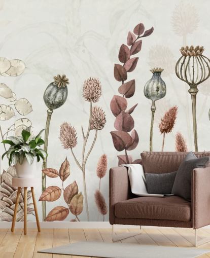 verbrande oranje, bruine en romige bloemen behang verbrande oranje, bruine en romige bloemen behang