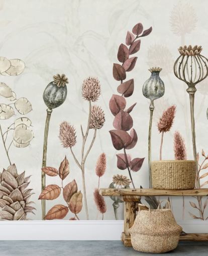 burnt orange, brown and creamy flowers wallpaper